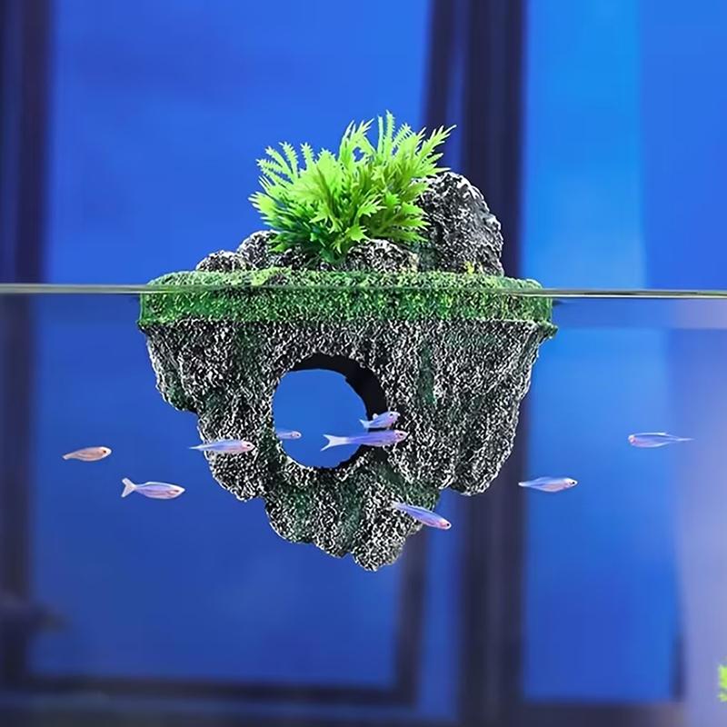 Suspended Island Fish Tank Decorative Creative Floating Stone Simulation Plants Caverns Crafts Ornaments Aquarium Accessories