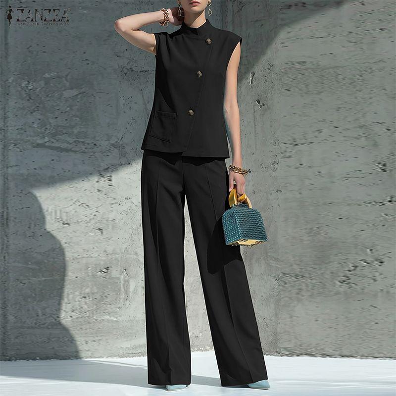 ZANZEA Women Sleeveless Vest Tops and Long Pants Casual Two Piece Suit Sets