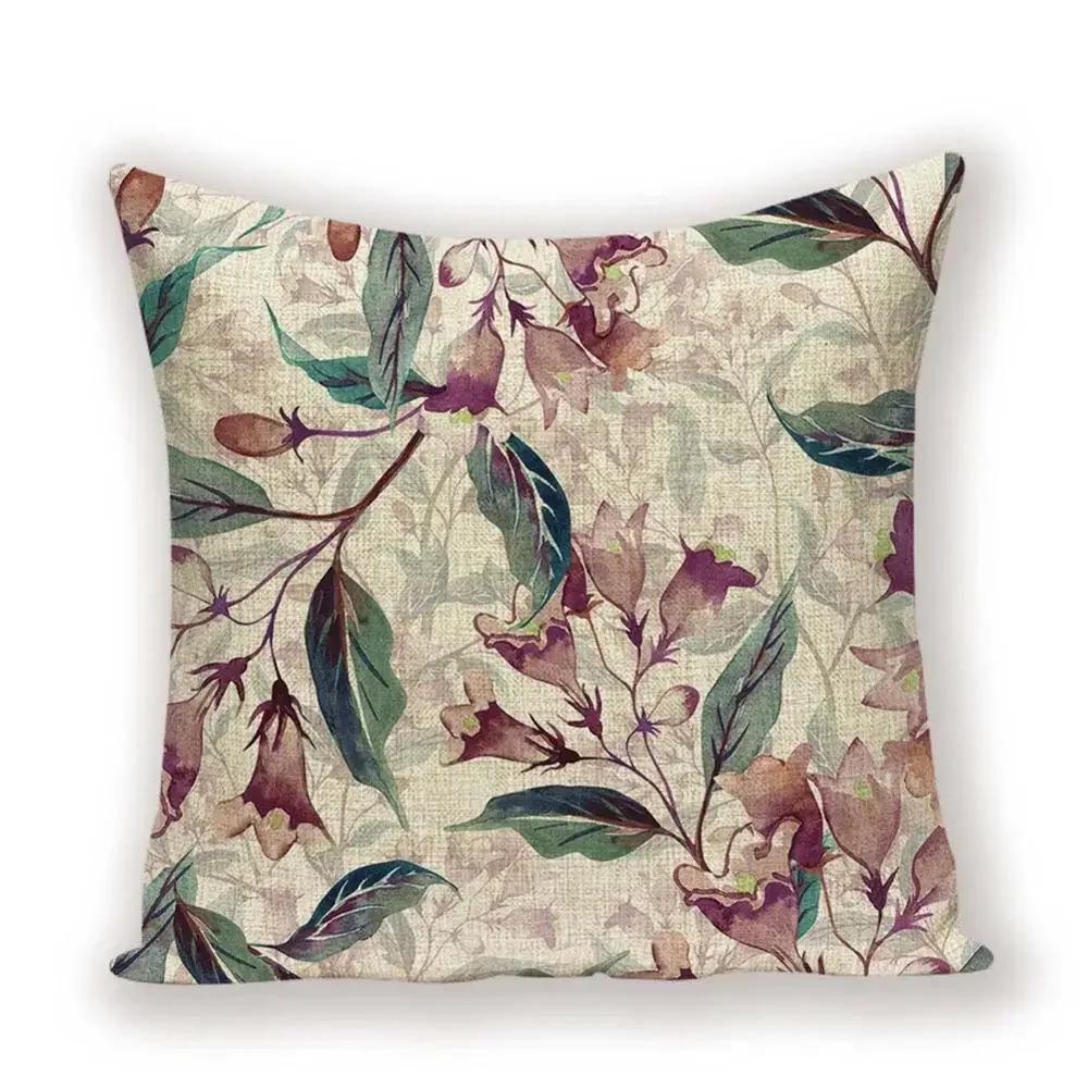 Vintage Floral  Linen Pillow Case Sofa Living Room Seat Car Soft Cushion Cover Home Decorative Pillowcase 45*45cm