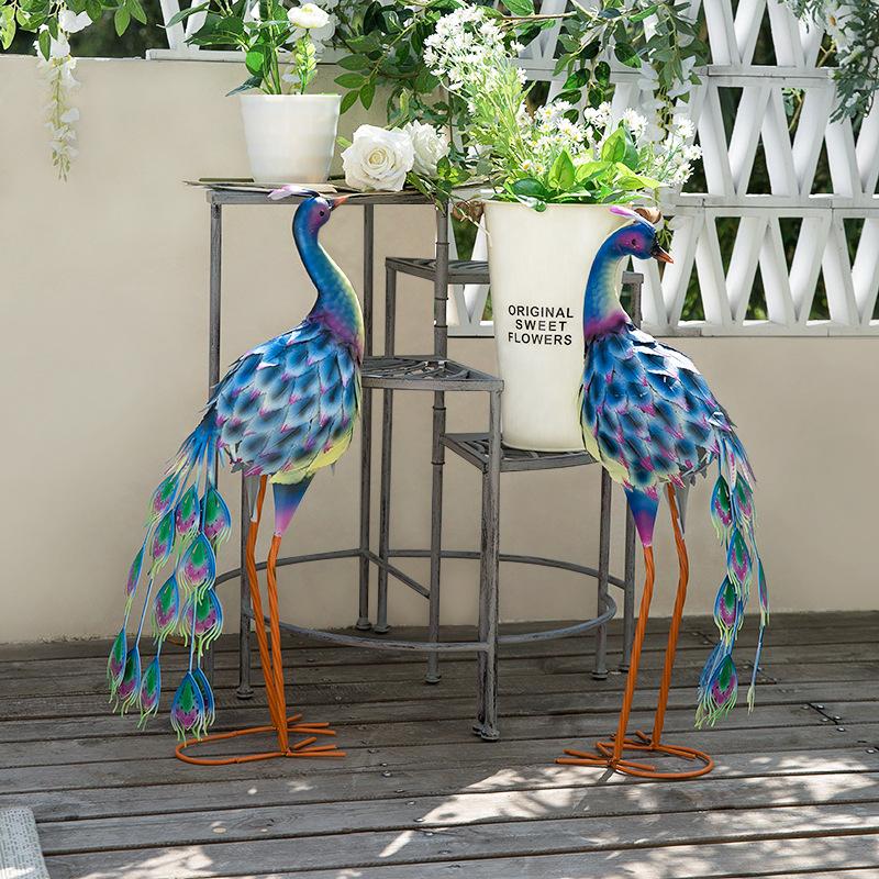 Modern Garden Decoration Peacock Statue Home Decor Metal Bird Sculpture Garden Home Accessories Large Simulation Animal Figurine