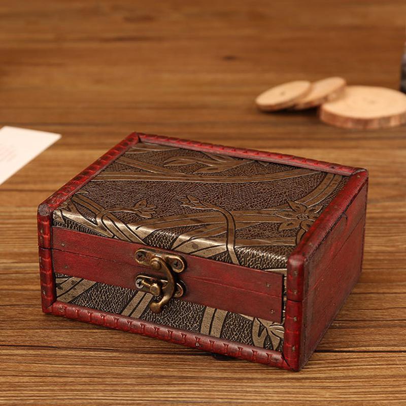 Vintage Wooden Storage Box Small Wooden Storage Chest Trunk Pirate Treasure Chest With Lock Trinket  Jewelry Necklace Decor Box