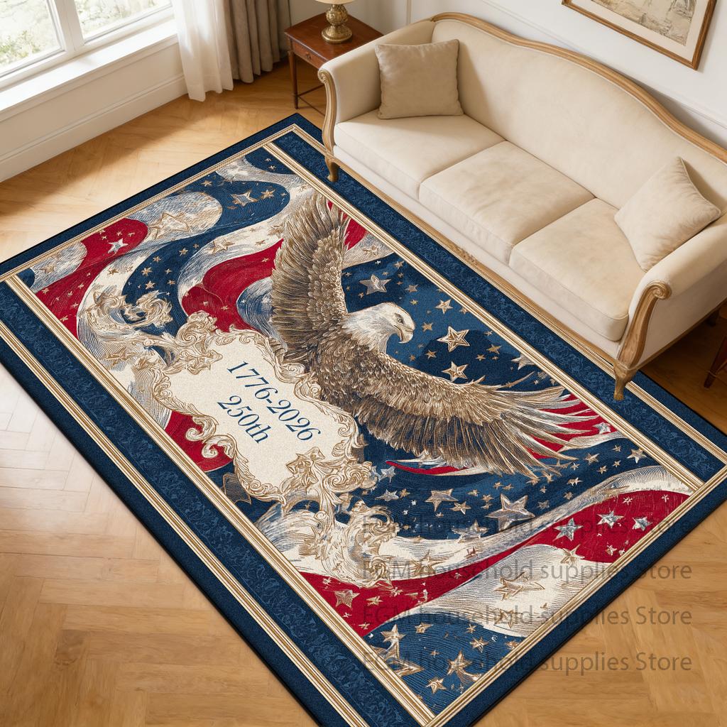 Retro Carpet American Flag Red White Blue Design Living Room Bedroom Home Decor Fluffy Mat Machine Washable Nonslip Rug study