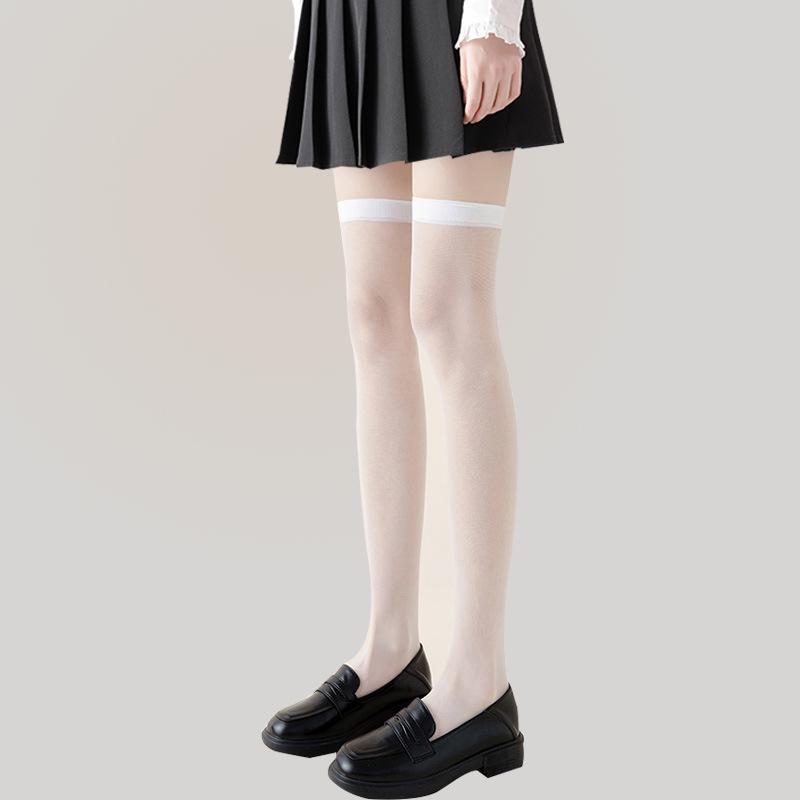 Women's Summer Breathable Mid-Calf Black Socks: JK Style Thigh-High & Over-Knee Options