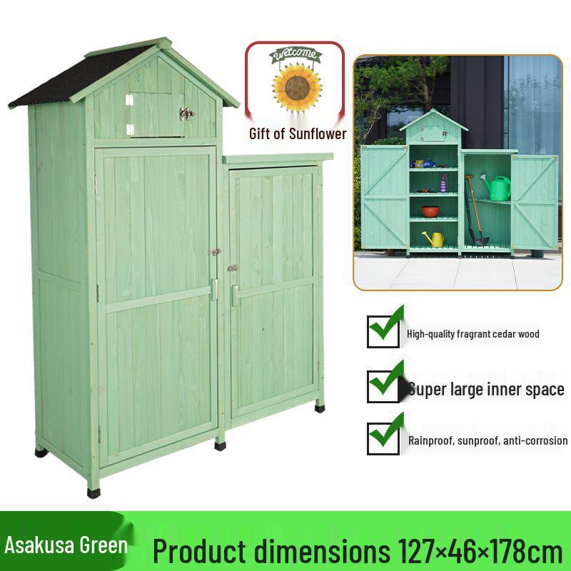 Waterproof Outdoor Wooden Storage Cabinet for Garden Tools - Anti-Corrosion and Sun Protection, Ideal for Courtyard and Balcony Use.