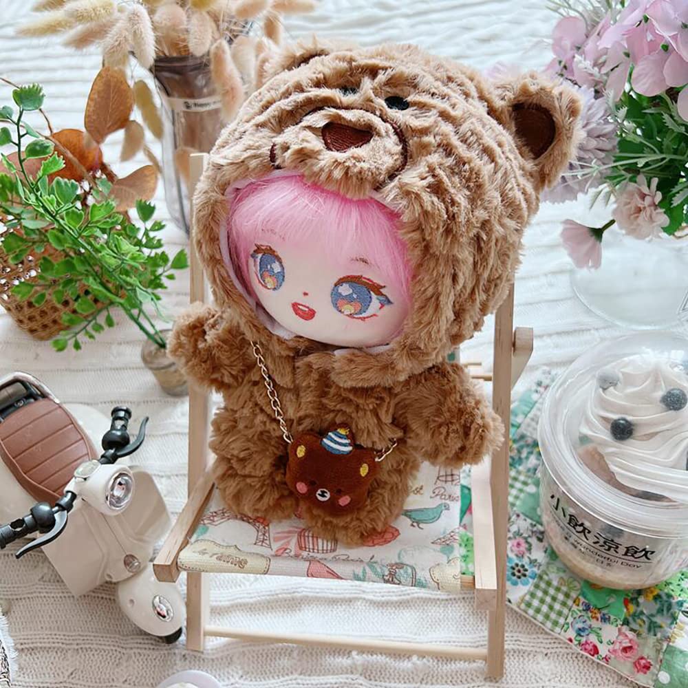 niannyyhouse 20cm Plush Toy Clothes, Bear Jumpsuit, Dress-Up Cotton Doll Clothes (Brown)