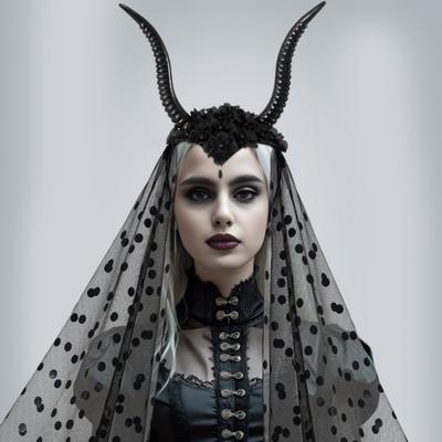 Halloweenowa Gotycka Czarna Opaska z Rogami Antylopy Mroczne Diabelskie Rogi Owcy Dodatek do Kostiumu Wiedźmy z Siateczką na Halloween Cosplay Renesansowa Sesja Zdjęciowa