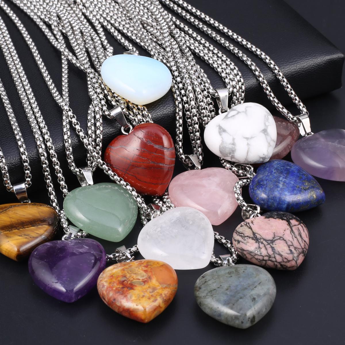 Collana Con Ciondolo A Cuore In Ametista Naturale, Intagliata A Mano, Catena In Acciaio Inox 50 Cm, Gioiello Di Cristallo Curativo, Regalo Per Donna