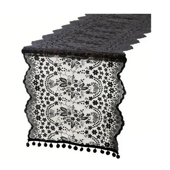 French Lace Table Runner Hollow Tassel Fringe Placemat Elegant Decorative Tablecloth Romantic Wedding Party Dining Table Dresser Buffet Decor