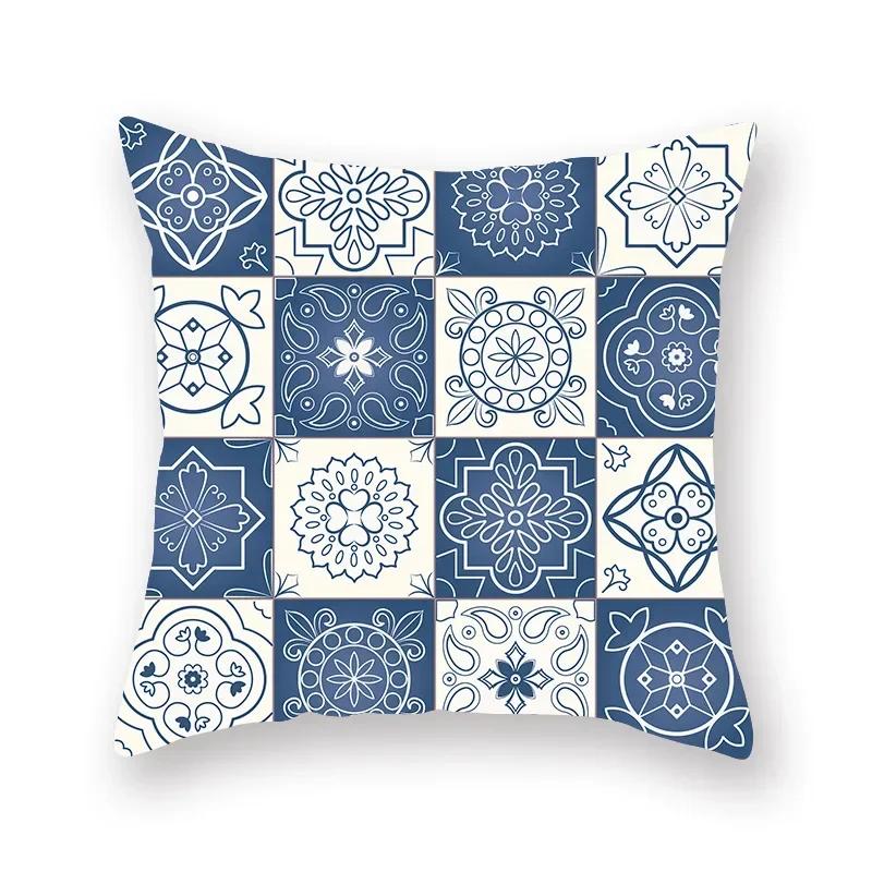 Blue Mandala Persian Cushion Cover Polyester Geometric Pattern Pillowcase Decoration Sofa Bedroom Car Office Decoration Ornament