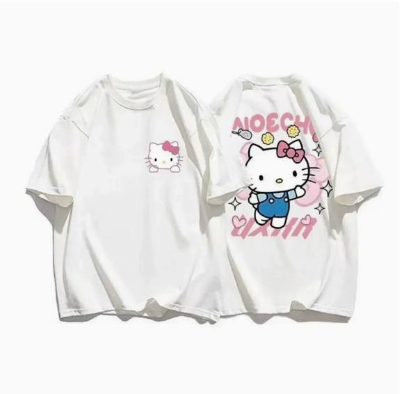 Sanrio 2026 Summer Comic Form Hello Kitty Image 100 Cotton Printed Casual Tshirt Adult Children Parentchild Top Homewear Y2k