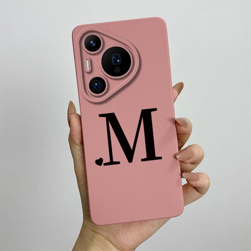 

For Huawei Pura 70 Pro + Case Huawei Pura 70 Cover Cute Initial Letters Square Liquid Silicone Phone Case Shockproof Back Cover Huawei Pura 70
