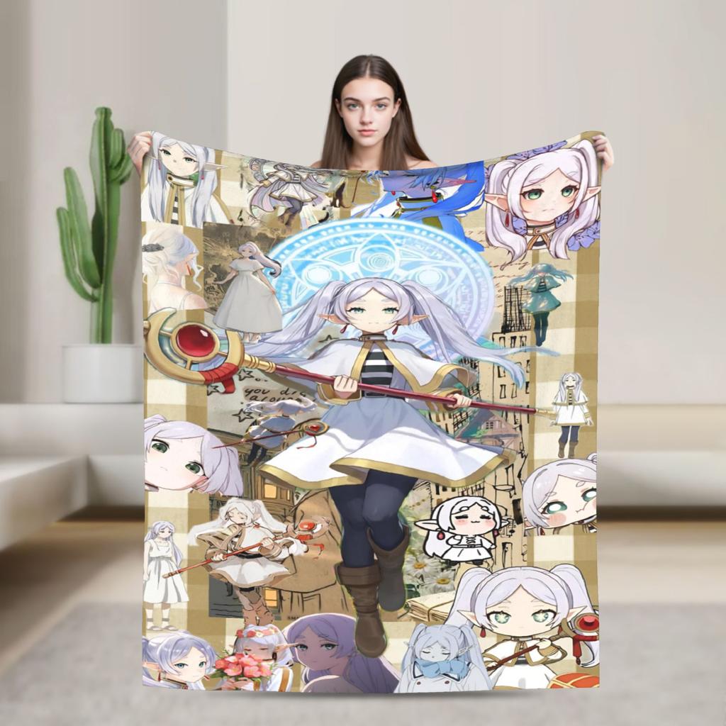 Frieren Anime Flannel Blanket Funny Throw Blankets for Home Hotel Sofa xcm Rug Piece