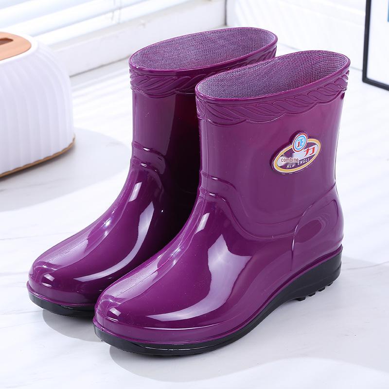 Women's Mid-Calf Fleece-Lined Non-Slip Rain Boots - Warm, Fashionable, Wear-Resistant Rubber Water Shoes