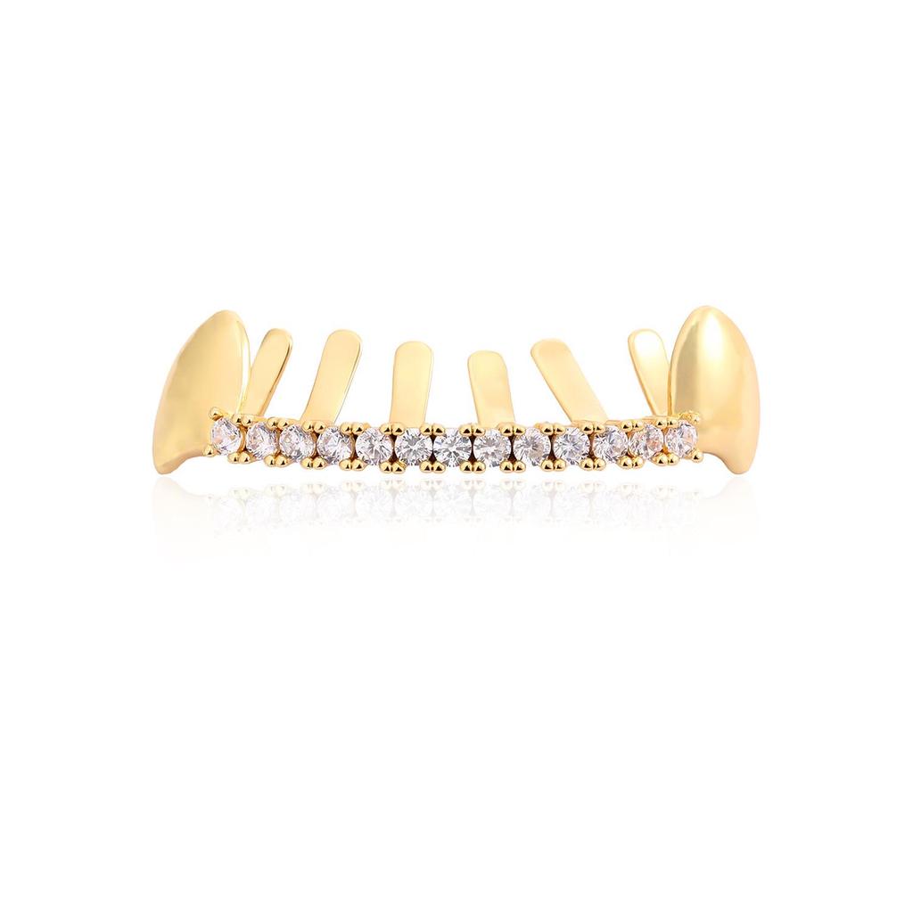 European and American Trendy Hip-Hop Diamond Decorated Teeth Grillz, Real Gold Electroplated