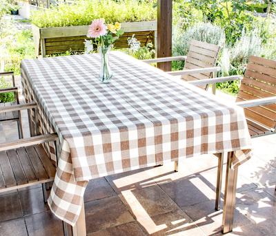 Made In Japan, Hassui-processed Rectangular Tablecloth, Country Check, 145 X 300 Cm (Beige)