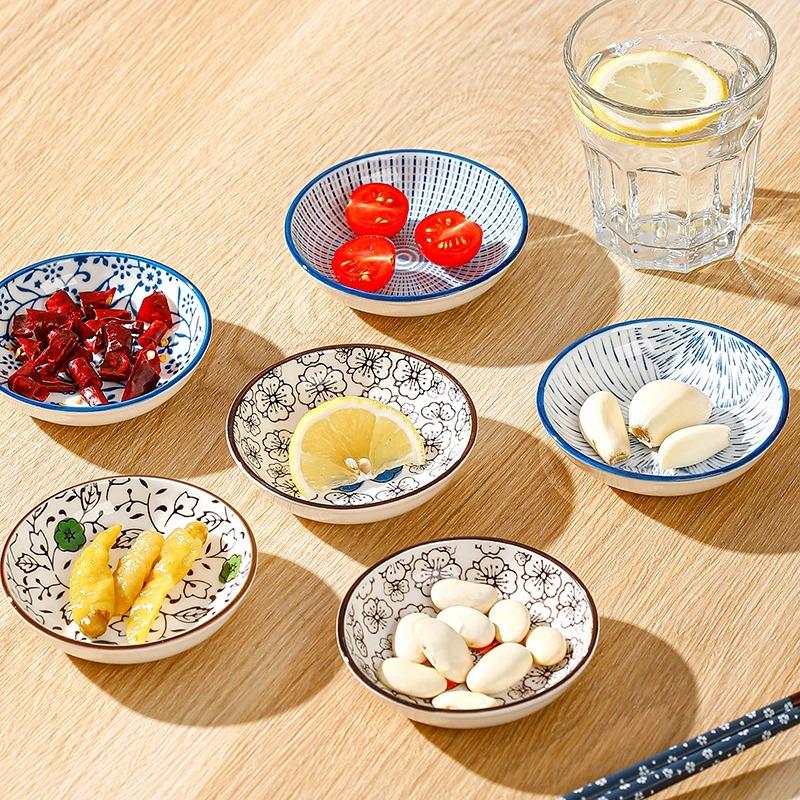 1/6pcs Japanese Style Mini Ceramic Plate Soy Sauce and Vinegar Dipping Plate Snack Plate Family Desktop Fruit Dessert Plate