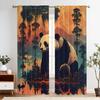2Pcs Vintage Panda Print Blackout Curtains - Matte Polyester, Rod Pocket Design With Eyelet, Machine Washable, Fashionable