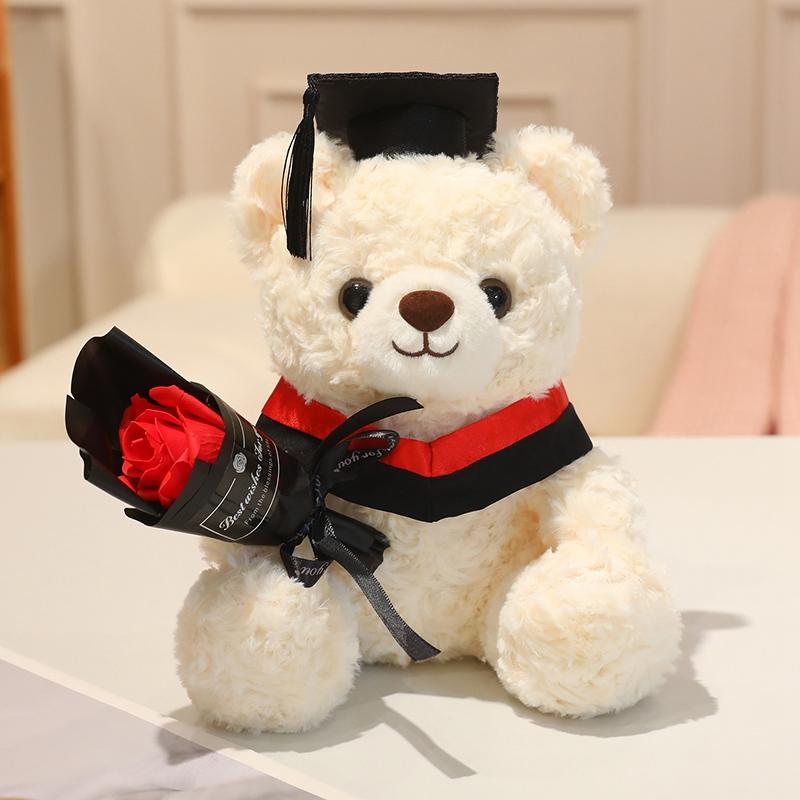 23cm Doctor Cap Bear Plush Toy Graduation Bear Plush Doll Cute Hug Rose Soft Animals Bachelor Bea Graduate Gifts for Students