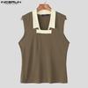 INCERUN Men Patchwork Lapel Sleeveless Casual Ribbed Tank Tops
