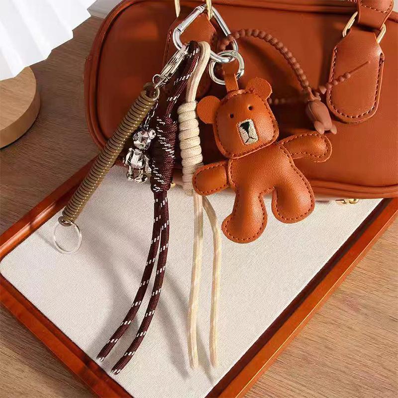 1 Piece Leather Little Bear Woven Rope Backpack Pendant Decoration Fashion DIY Keychain Bag Accessories