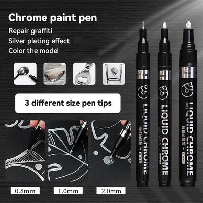6/1pcs Chrome Pen Marker Reflective Mirror Electroplating Paint Repair Marker For Rock Ceramic Glass 0.8/1/2mm Nib Art Craftwork