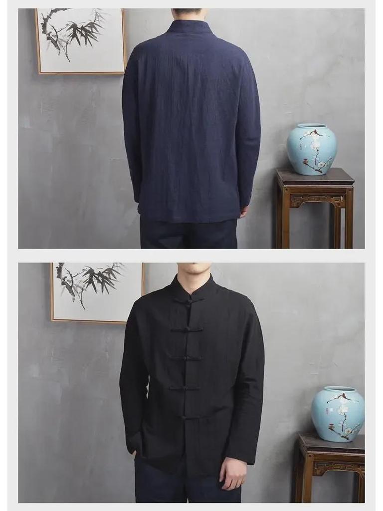 Herren Retro Chinesischer Stil Leinen Langarmhemd