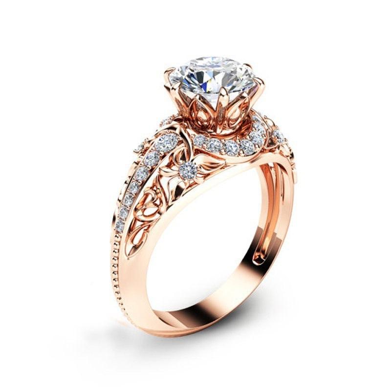 Fashion 14-Karat Rose Gold Plated With Diamonds, Women'S Ring