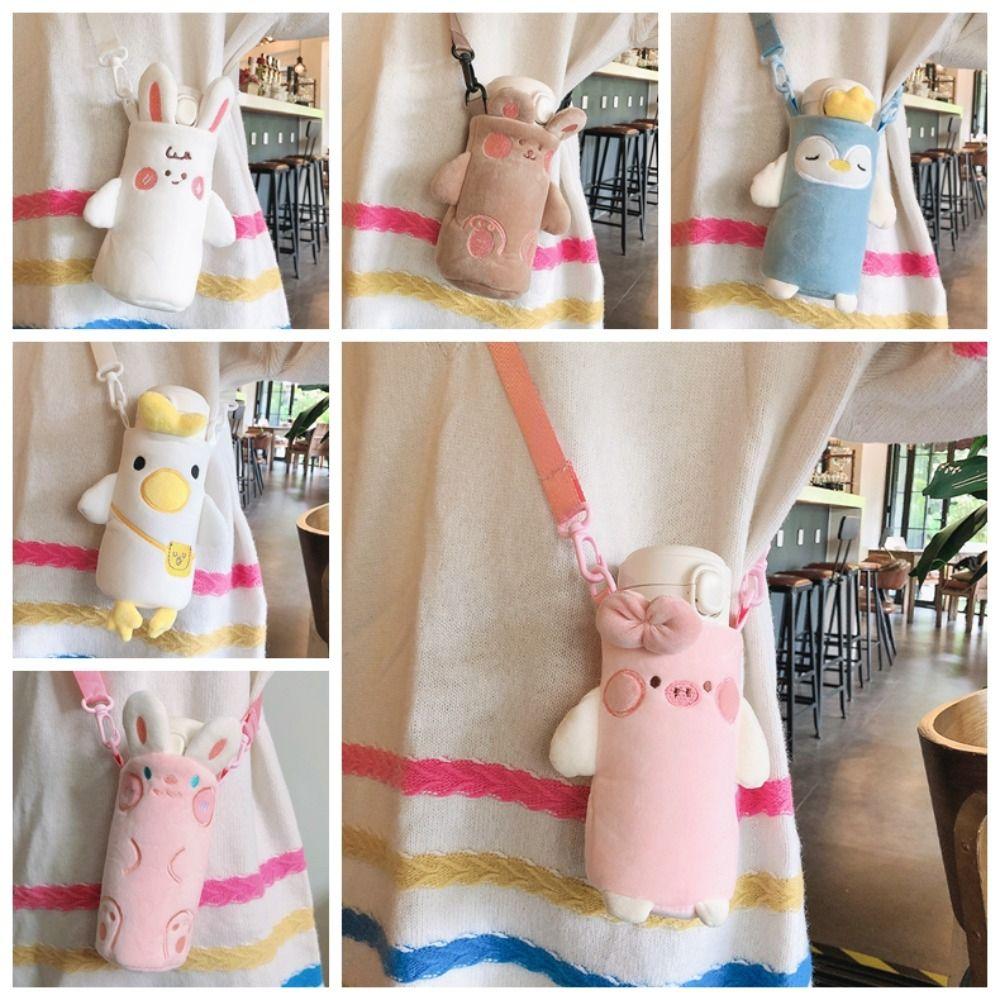 With Adjustable Strap Water Bottle Cover Plush Milk Tea Crossbody Bag Insulated Cup Sleeve  Outdoor