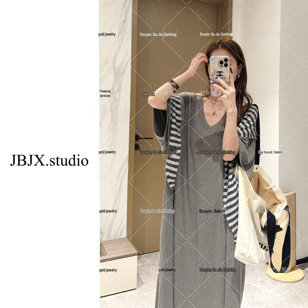 V-Neck Slimming Knit Dress - Versatile Summer Outerwear 2XL