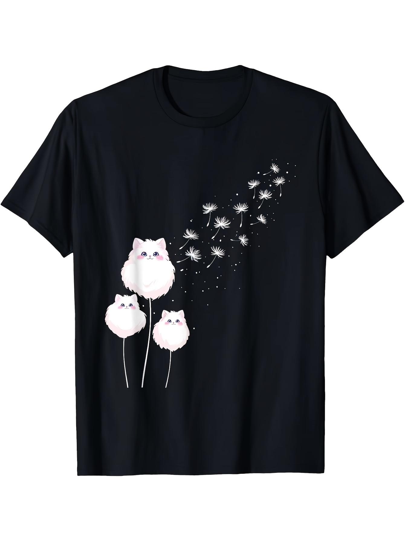 

Long Sleeve T-Shirt y2k Cute cat Dandelions T Black/White S