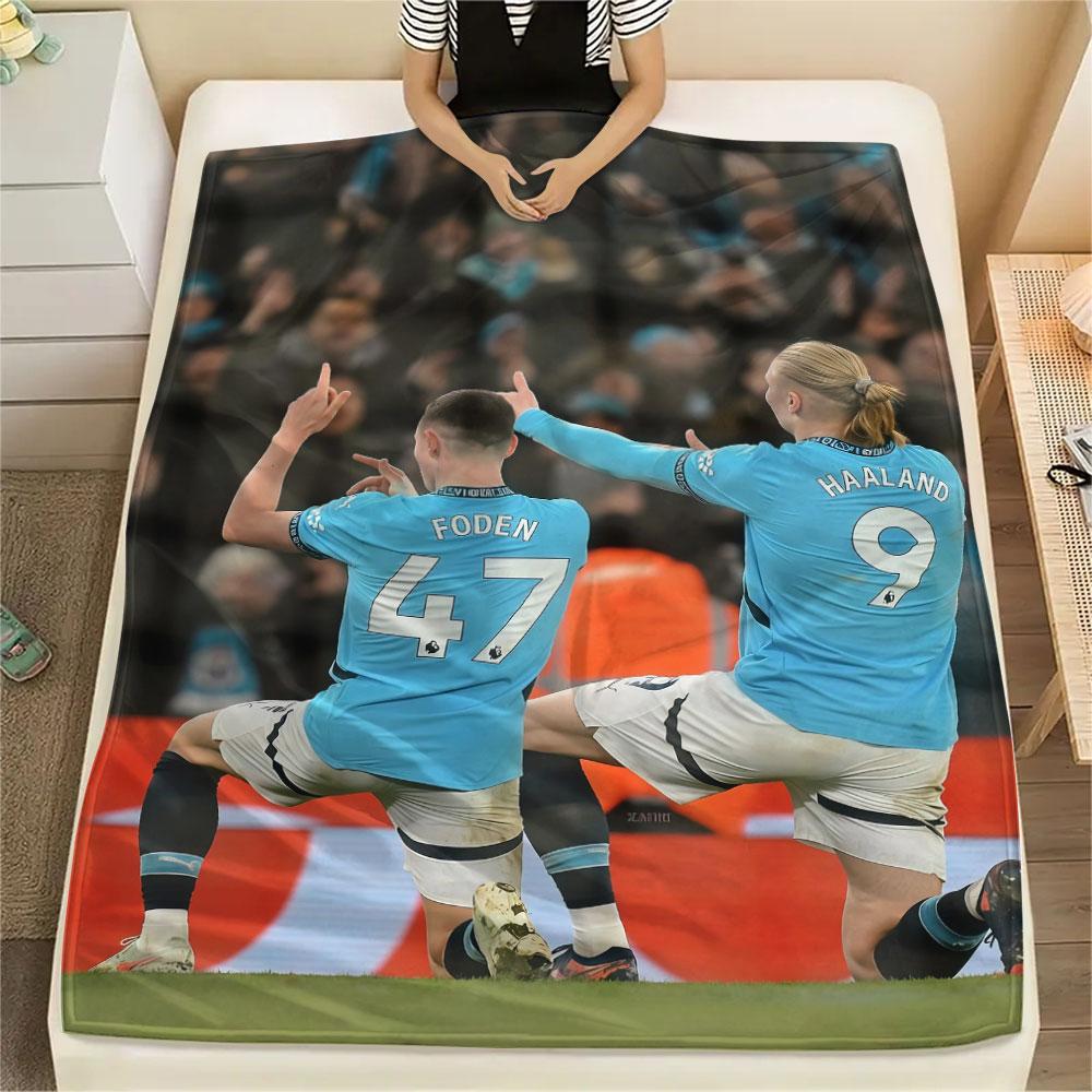 Erling Haaland & Phil Foden Printed Flannel Blanket, soft throw for bedroom sofa, washable, fan merchandise, great gift.
