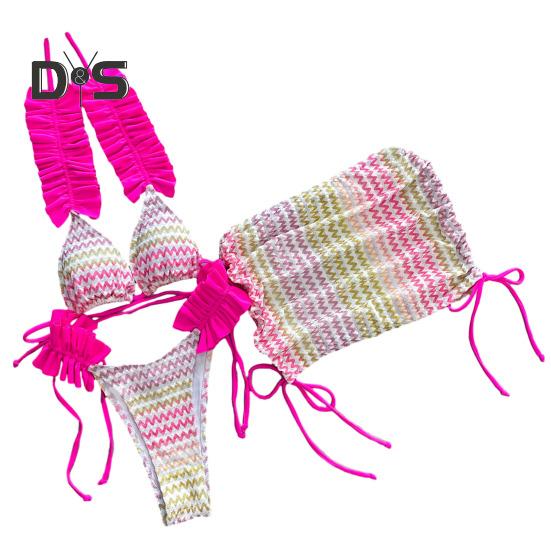 

Женский комплект бикини из 3 шт./компл., соответствующий цвету, на шнуровке, с бретелькой на шее, с гофрировкой, плиссированный, эластичный, регулируемый, быстросохнущий, мягкий, женский купальный костюм, пляжная одежда, купальник S красный