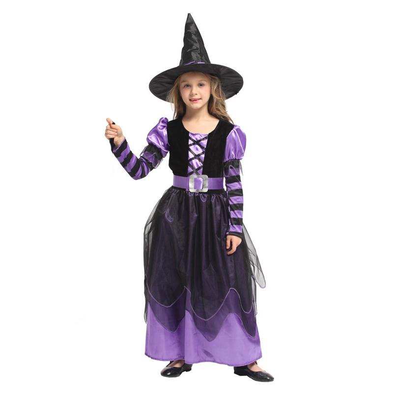 

Костюм для косплея ведьмы на Хэллоуин для чернокожих детей, маскарадное платье для вечеринки, костюм для девочки Purple,S