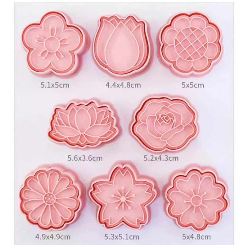 8pcs/set Flower Shape Cookie Cutters 3D Biscuit Mold Cookies Stamp DIY Fondant Cake Sunflower Rose Tulip Mould Pastry Bakeware