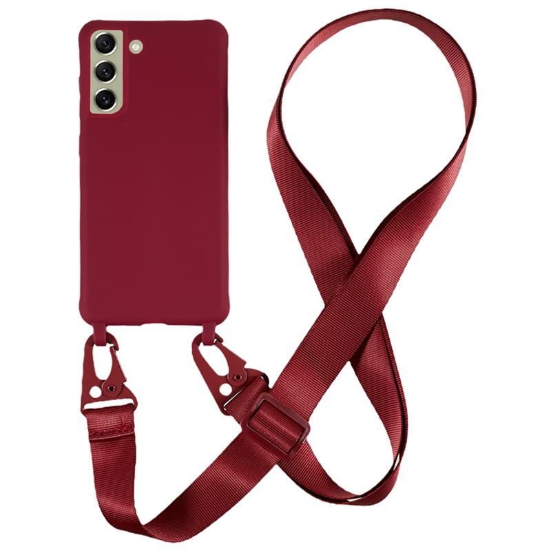 For Samsung Galaxy S21 FE 5G Soft TPU Matte Phone Case Anti-drop Cover with Wide Lanyard