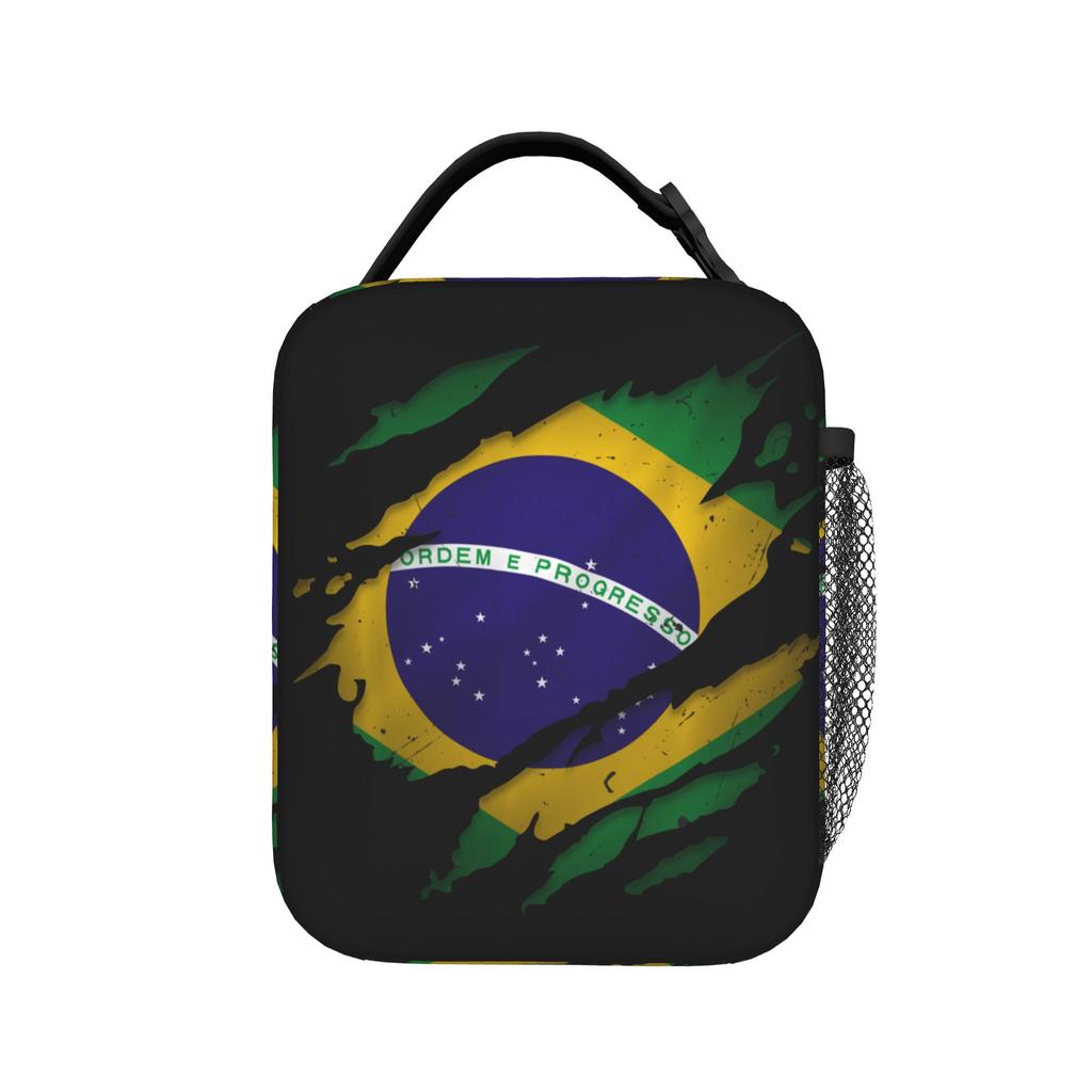 Brasil Torn Ripped Brazil Flag Lunch Bag Portable Zipper Lunch Box Child Office Custom Cooler Bag Funny Tote Food Bags