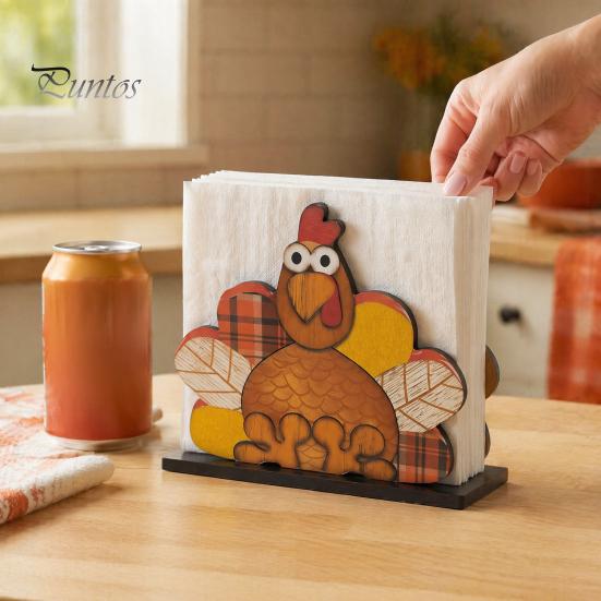 Stable Vertical Paper Towel Stand Thanksgiving Solid Wood Napkin Holder, Fall Harvest Gnome Scarecrow Turkey Tissue Autumn Kitchen Countertop