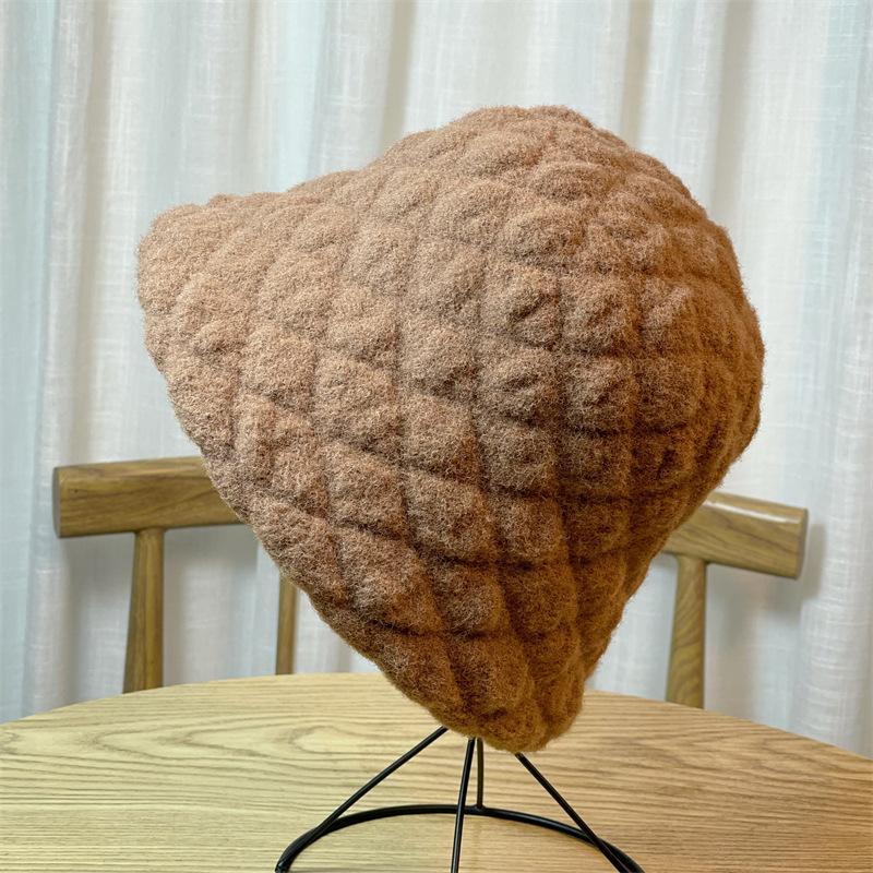 Winter Japanese Style Lazy Rabbit Velvet Bucket Hat for Women Korean Fashion Twist Pleated Warm Fisherman Hat Versatile Solid Color Cold Hat