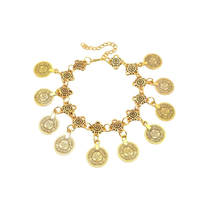 Vintage Bohemian Gypsy Coin Tassels Anklet Chain Retro Bracelet for Women Beach Party Stylish Barefoot Sandals Jewelry