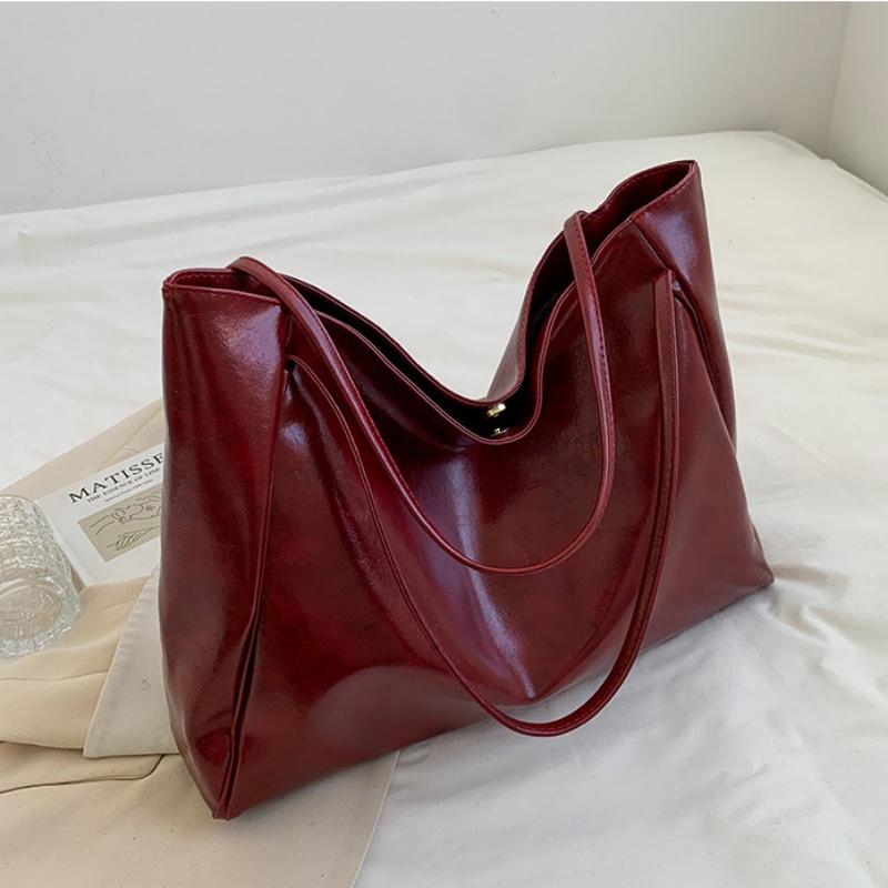 Vintage Red Womens Tote Bag Athletic Casual Fashion Large Capacity Leather Shoulder Bag Shopper Harajuku Simple Handbag