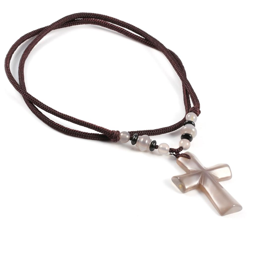 New Style Necklace 66 Cm with Cross Agate Pendant Charms for Elegant Women Wedding Clothes Jewelry