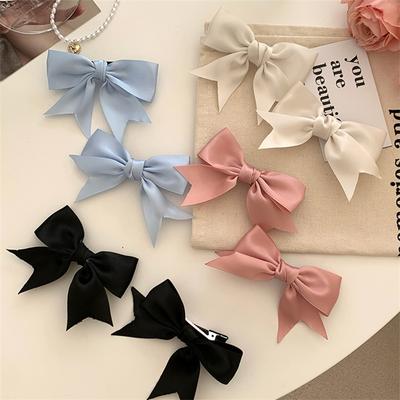 2 Stück Elegante Schleifenband Haarspangen Damen Einfarbige Retro Satin Schleifenknoten Clips Mädchen Koreanische Haarnadeln Party Haar Accessoires