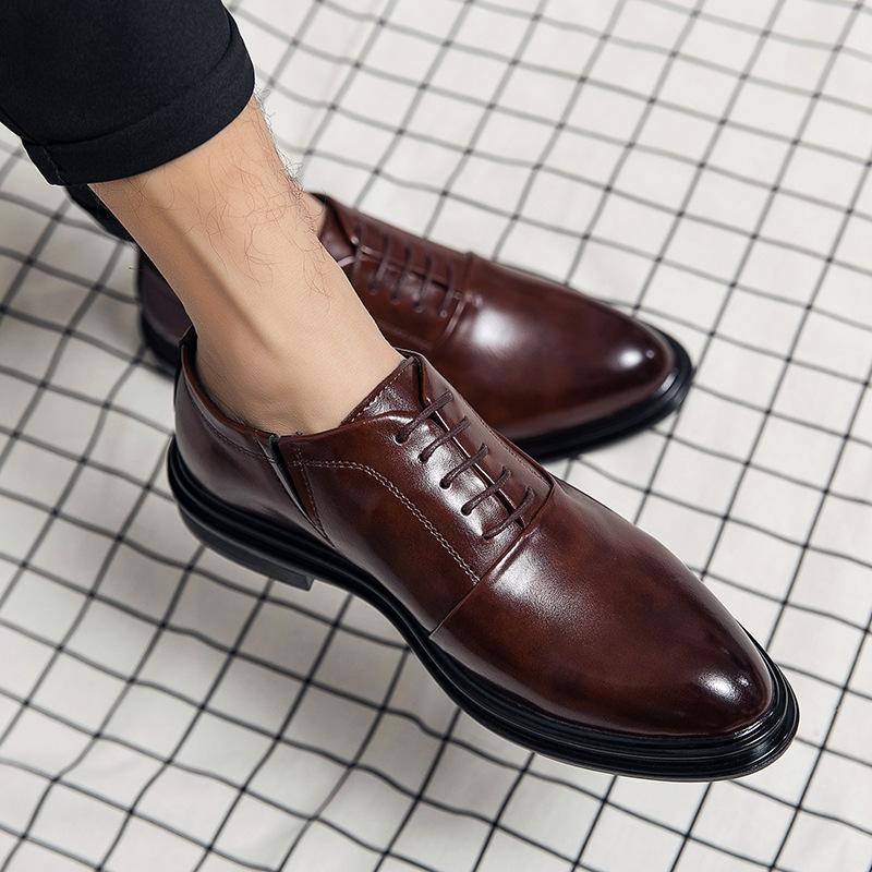 Spring new Brock men's shoes British Korean version trend heightening men's business dress casual leather shoes wedding shoes