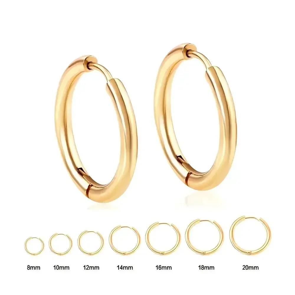 

8-20 мм серьги-кольца из нержавеющей стали золотистого цвета в стиле хип-хоп и стимпанк, серебряные серьги для женщин и мужчин, комплект украшений для ушей Push Back 8mm золотой