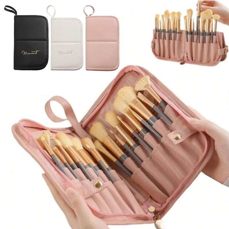 Makeup Brush Case Makeup Brush Holder Travel Waterproof Cosmetic Bag Stand-Up Foldable Makeup Cup With Zipper Makeup Brush Bag