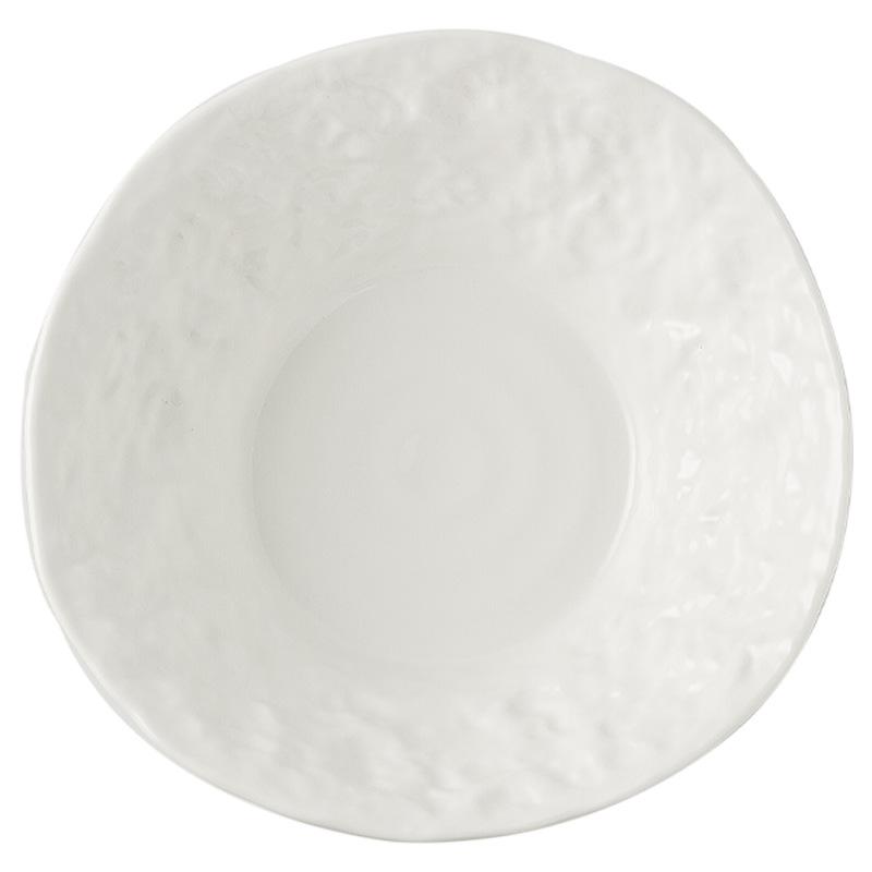 White Porcelain Deep Plate with Rock Pattern Restaurant Soup Bowl Ceramic Breakfast Tableware Salad Ramen Plate Kitchen Utensils
