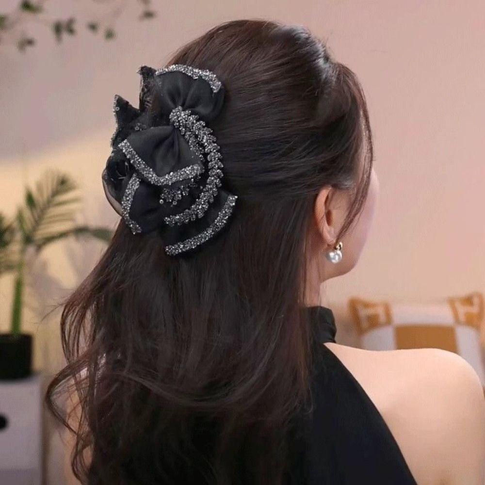 Shiny Hair Claw Bubble Bowknot Shark Clip Fashion Hairpin Grips  Updo