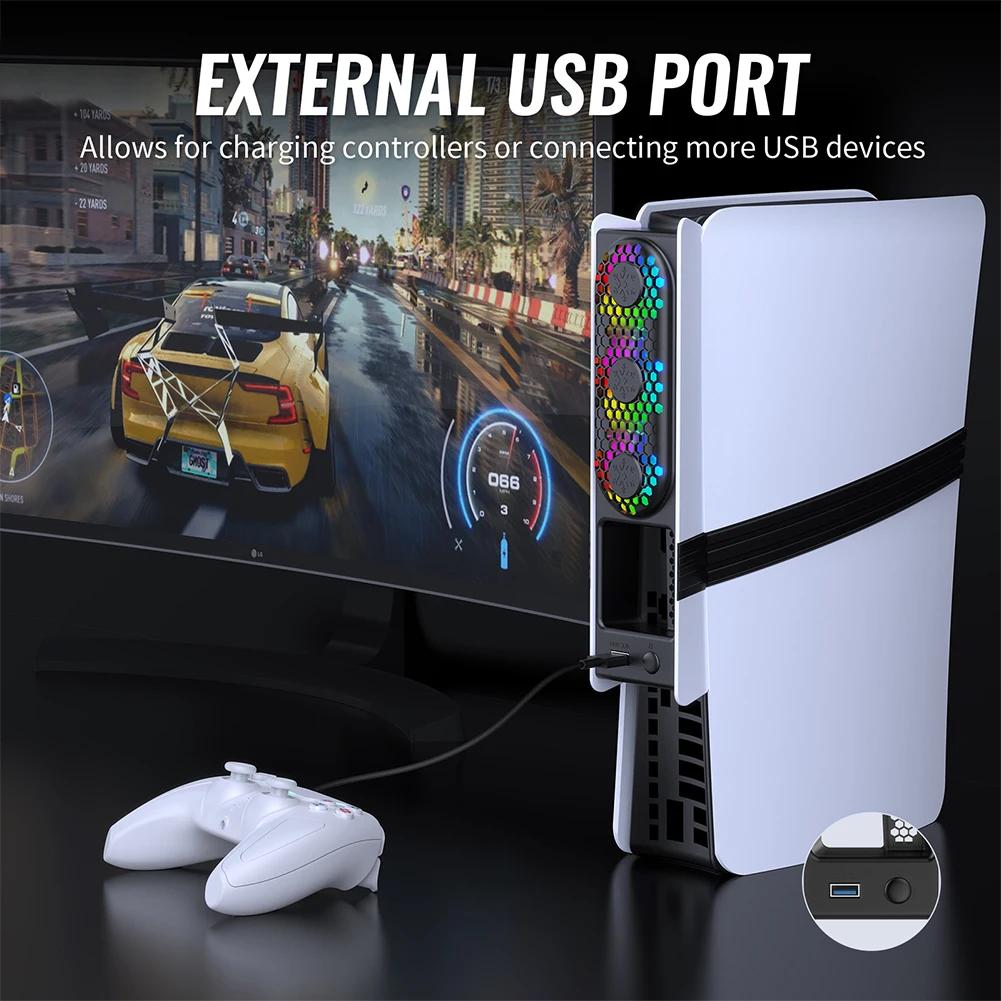 Cooling Fan for PS5 Pro/Slim Adjustable 3 Speed Cooling Fan with LED Light & USB3.0 Port Enhanced Cooling Fan For Disc & Digital