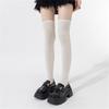 Women Solid Color Ribbed Cuffs Thigh High Stockings Japanese Preppy Students Stretchy Over The Knee Long Boot Socks