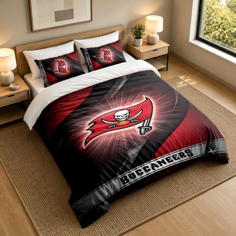 3-Piece Bed Sheet Set with Tampa Bay Buccaneers Design, 1 Flat Sheet and 2 Pillowcases for Bedroom